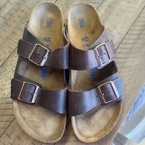 Birkenstock Brown Two-Strap Buckle Sandals